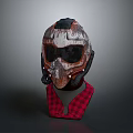 Worn Tactical Weapon Helmet with Goggles Face Mask and Red Black Checkered Base