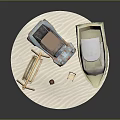 Scene Components With Wooden Swing Vintage Toy Car Small Boat Stool Chair On Sandy Surface