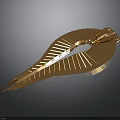 Modern Golden Streamlined Spacecraft Structure With Striped Surface For Cosmic Missions
