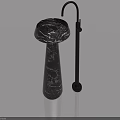 Black Marble Pedestal Sink With Sleek Black Faucet In Light Blue Setting
