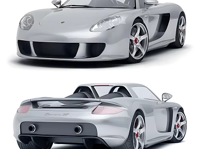 Silver Porsche Carrera GT Front And Rear Views 3d model