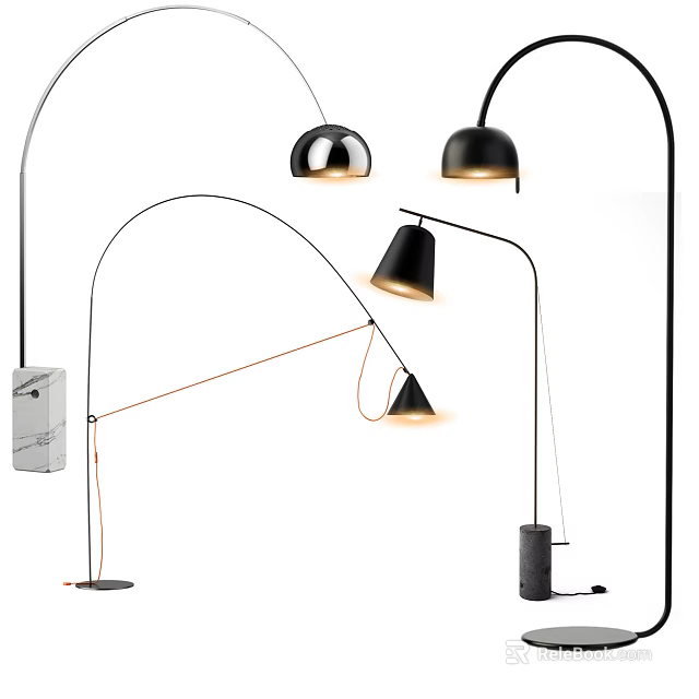 Modern Arc Floor Lamps With Metal Frame And Marble Base Design Style 3d model 