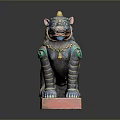 Traditional Colorful Lion Sculpture With Golden Top Green Accents And Red Base