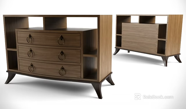 Elegant Modern Wooden Bedside Table With Three Drawers And Open Shelves Design 3d model 