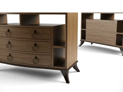 Elegant Modern Wooden Bedside Table With Three Drawers And Open Shelves Design 3d model