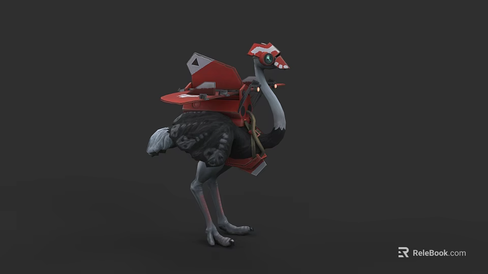 Futuristic Sci Fi Ostrich Character With Red Mechanical Armor And Gear 3d model 