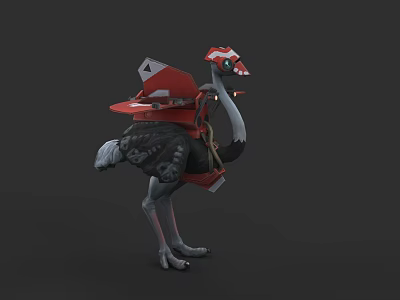Futuristic Sci Fi Ostrich Character With Red Mechanical Armor And Gear 3d model
