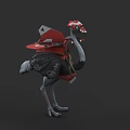 Futuristic Sci Fi Ostrich Character With Red Mechanical Armor And Gear