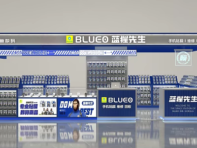 BLUCO Digital Store Featuring Phone Screen Protectors Tempered Glass And Accessories On Display Shelves 3d model