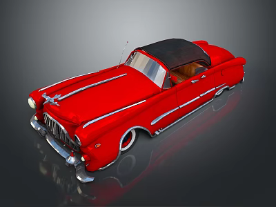 Red Vintage Convertible Car With Black Soft Top And Silver Accents 3d model