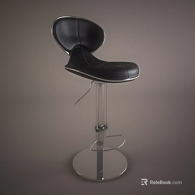 Black Leather Bar Stool With Transparent Acrylic Base And Modern Adjustable Design 3d model