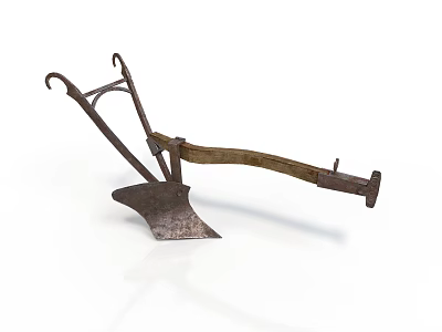 Industrial Equipment Antique Metal Plow With Wooden Handle And Traditional Design 3d model