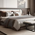 Elegant Modern Bedroom Interior With Bed Nightstand Pendant Light Decorative Painting Window Blinds And Bench