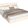 Modern Double Bed With Beige Headboard White Brown Pillows And Brown Throw 3d model