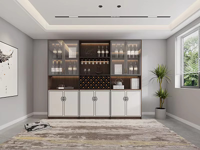 Modern Wine Cabinet With Glass Doors White Cabinet Doors Wine Bottles And Glassware In Interior 3d model