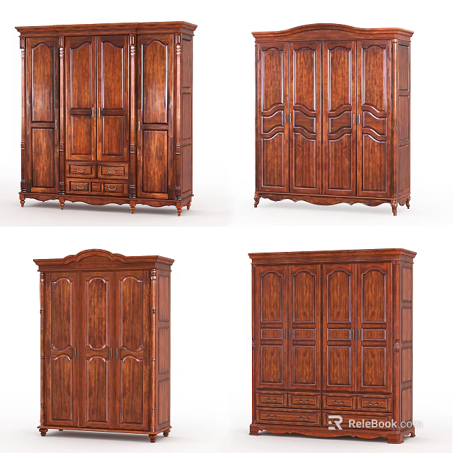 Classic Wooden Wardrobe Designs With Intricate Carved Panel Doors And Storage Drawers 3d model 