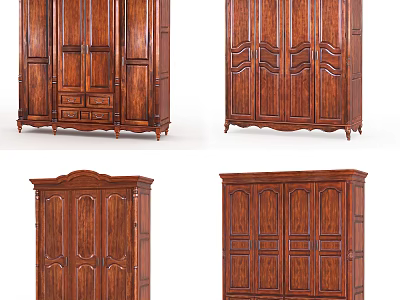 Classic Wooden Wardrobe Designs With Intricate Carved Panel Doors And Storage Drawers 3d model