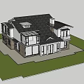 Modern Detached Villa With Large Glass Windows Stone Wall And Green Lawn