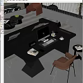 Modern Home Office Desk With iMac Lamp Stationery Coffee Cup Books And Clock