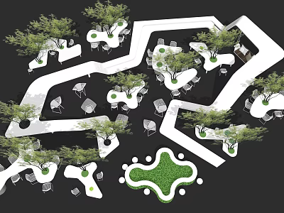 Outdoor Garden Table Chair Sets With Trees Lawn And White Pathways 3d model
