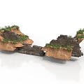 Modern Scene Featuring Broken Stone Walls With Grass Covered Sections 3d model