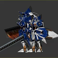 Blue And White Sci Fi Robot Models With Flame Weapon And Long Sword