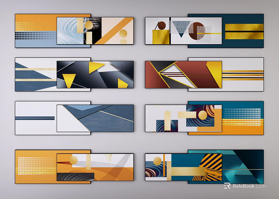 Abstract Geometric Decorative Banner Designs With Colorful Shapes Lines And Patterns 3d model