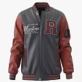 Gray Red Jacket With R Letter 00 Number On Sleeves Zipper Closure Casual Design
