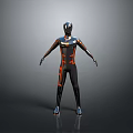 Sci Fi Game And Movie Character With Black Orange Tight Suit And Blue Glowing Head