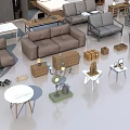 Modern Sofa and Coffee Table Set Interior With Bookshelf and Decorative Plants 3d model