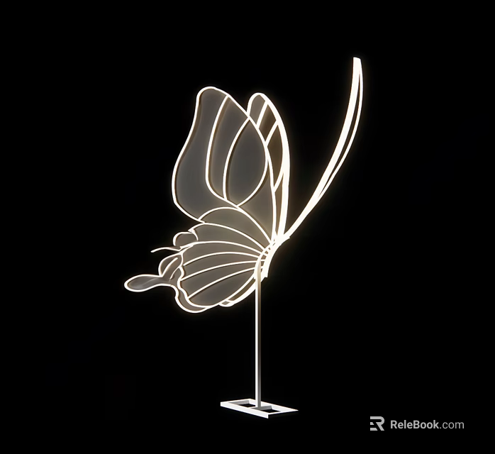 Butterfly Shaped LED Decorative Light With White Outline And Metal Stand 3d model 