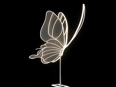 Butterfly Shaped LED Decorative Light With White Outline And Metal Stand 3d model