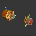 Red Industrial Mechanical Components With Circular Design And Bolted Connections 3d model