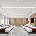 Spacious Hotel Guest Room With Multiple Beds Wooden Paneling And Large Windows