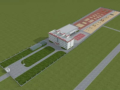 Modern Campus Complex With Main Building Sports Field Green Areas And Roads 3d model