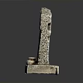 Ancient Stone Architectural Model With Central Doorway Side Windows And Clay Pots Base