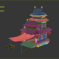 Chinese Traditional Multi Story Tower With Tiled Roof Red Lanterns And Tank Like Base