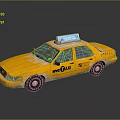 Yellow NYC Taxi Model With Blue Roof Sign Stained Body And Reflection