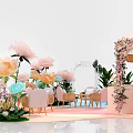 Elegant Floral Installation With Pink White Flowers Green Plants And Cozy Seating Area