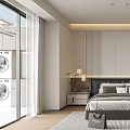 Modern Bedroom Interior Featuring Framed Picture Pendant Lights Bedside Tables And Floor to Ceiling Windows
