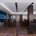 Modern Conference Room Interior With Wooden Flooring Black Leather Chairs Meeting Tables And Front Screen