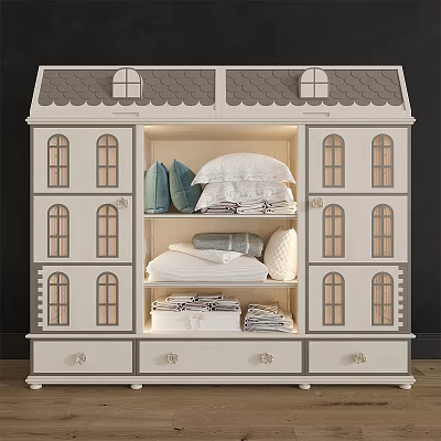 House Shaped Children's Bed with Roof Design Windows and Storage Compartments for Kids Bedroom 3d model