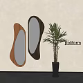 Poliform Irregular Shaped Mirrors With Light Dark Wooden Frames And Green Plant