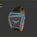 Electronic Watch With Modern Square Dial Silver Case And Blue Leather Strap