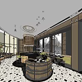 Modern Hotpot Restaurant Interior With Wooden Tables Pendant Lights And Open Seating Area