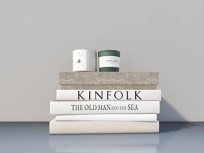 Stacked Books with The Old Man and the Sea KINFOLK Magazine and Candles on Top 3d model