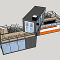 Modern Multi Level Container Building With Glass Windows Balcony And Orange Accents 3d model