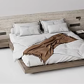 Modern Double Bed With Wooden Headboard White Bedding Brown Blanket And Bedside Tables With Plant