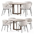 Modern Round Dining Table Set With Upholstered Chairs Wooden Top And Metal Legs