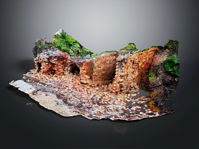 Natural Wood Stone Structure With Cave Green Moss And Pebble Ground Design 3d model